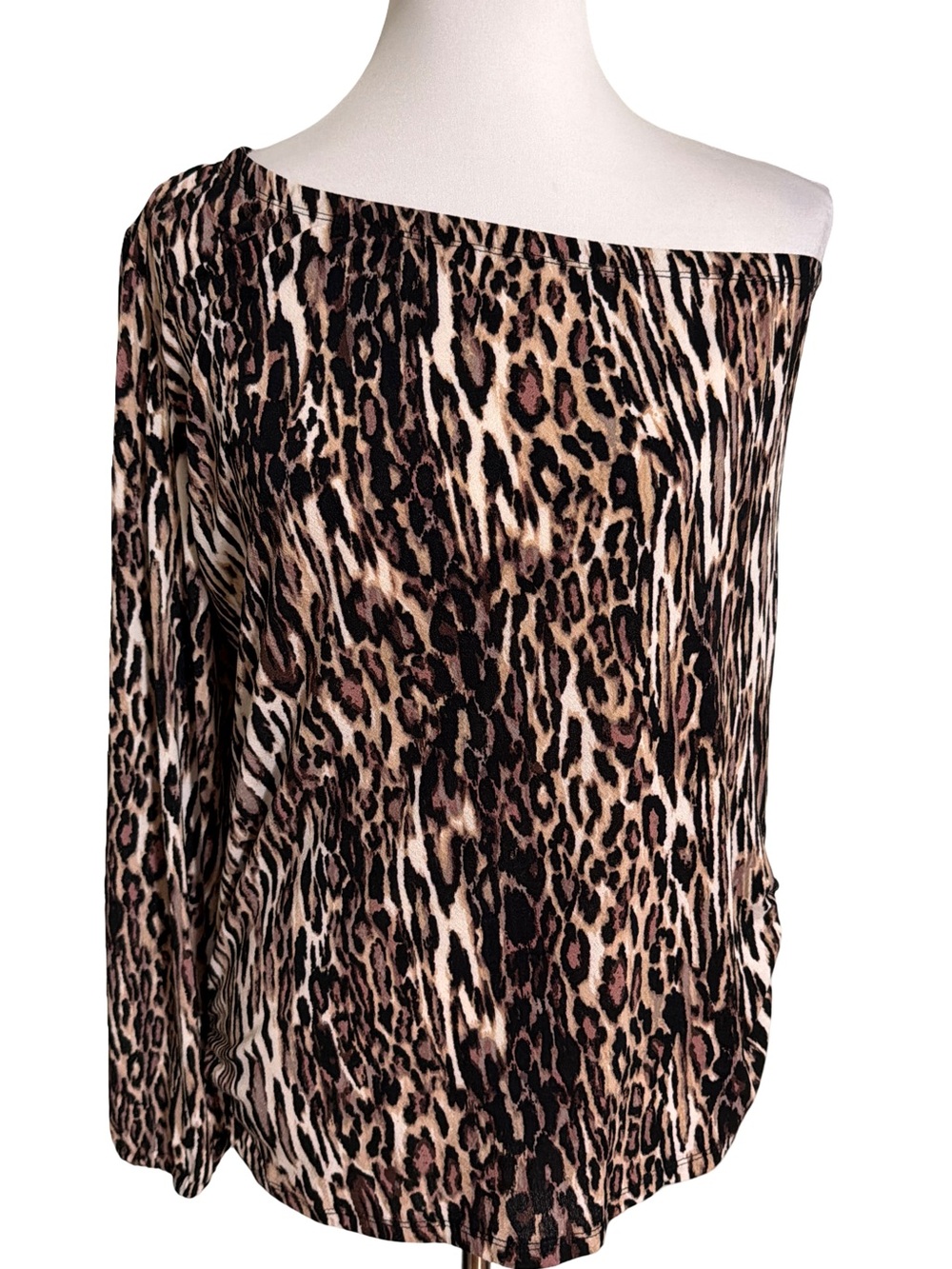 Maurices One Shoulder Blouse Brown Tan Leopard Print
